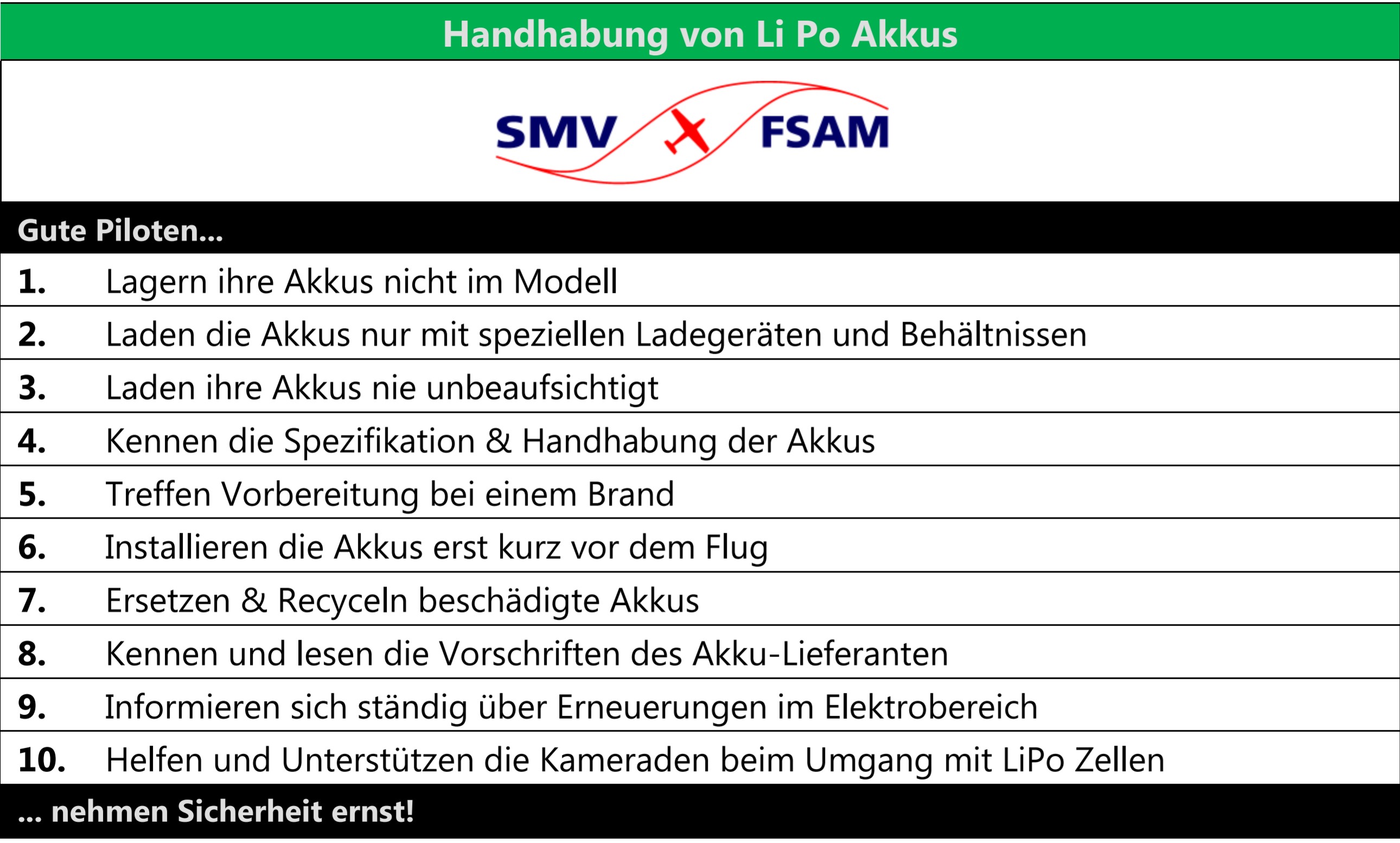 Checkliste Handhabung von Li Po Akkus im Modellflug